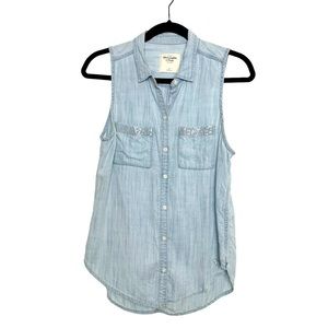 Abercrombie & Fitch Chambray Sparkle Pocket Sequin Sleeveless Tunic